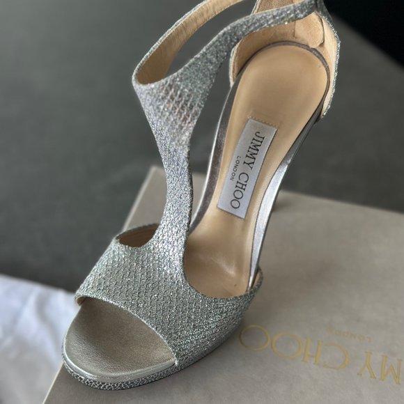 Jimmy Choo LANA 120 Silver Shoes 37.5 - Picture 7 of 9